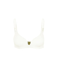 Plavková podprsenka s decentní véčkovou kosticí a záševkami v barvě slonové kosti