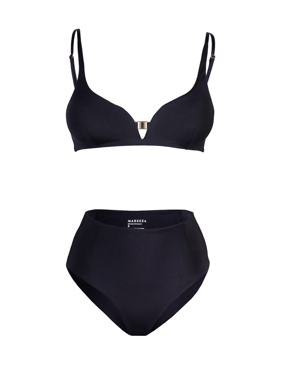 Plavková podprsenka s decentní véčkovou kosticí a záševkami v metalické černé