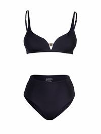 Plavková podprsenka s decentní véčkovou kosticí a záševkami v metalické černé