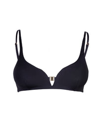 Plavková podprsenka s decentní véčkovou kosticí a záševkami v metalické černé