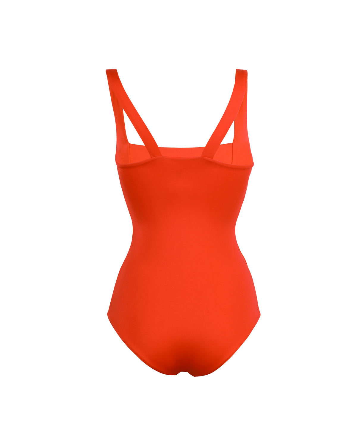 Parthenope  jednodílné tvarující plavky se čtvercovým výstřihem a širokými asymetrickými ramínky v barvě Shiny Chilli Pepper