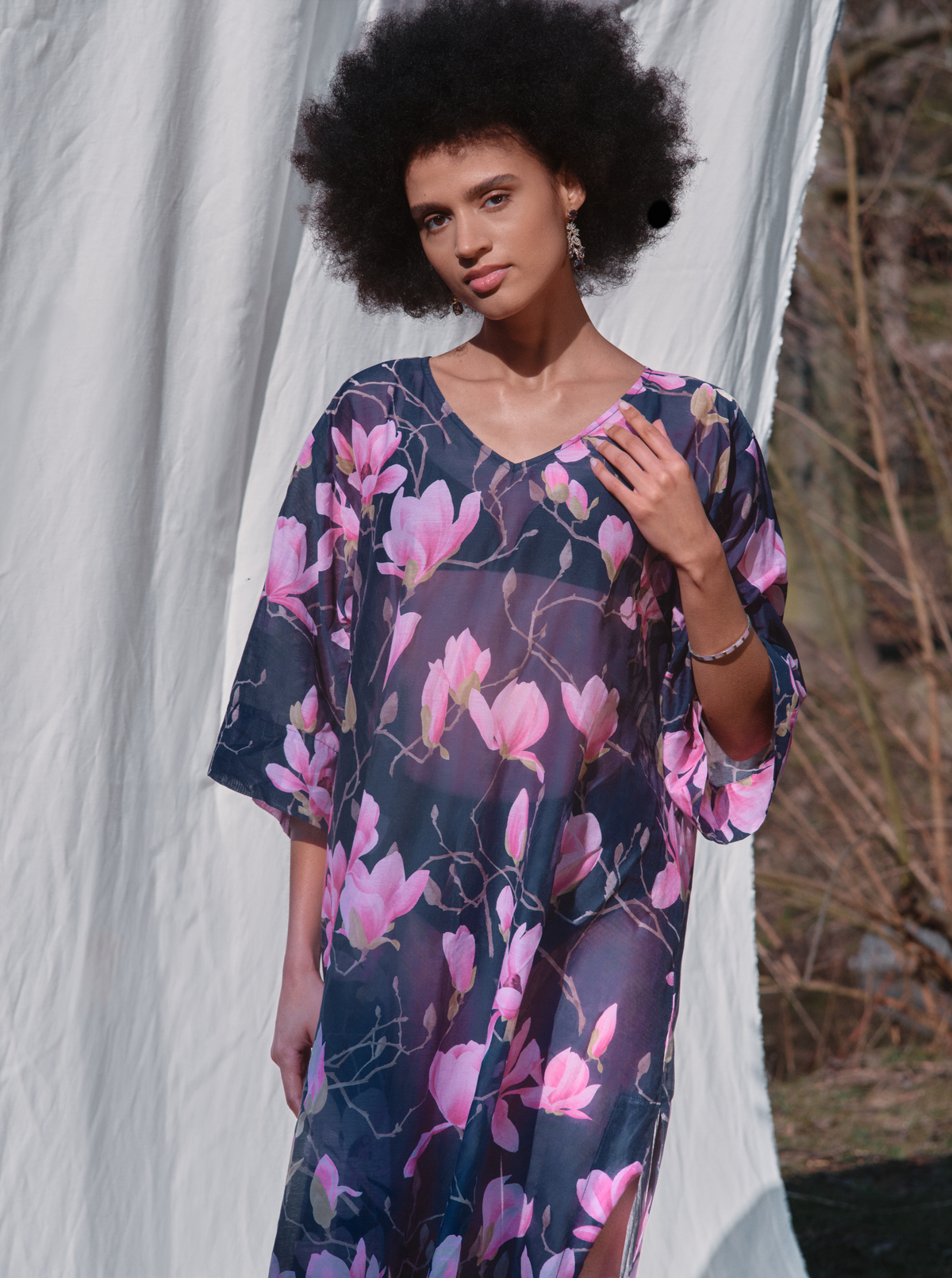 The Magnolia Dream — One Size Silk-Cotton Caftan