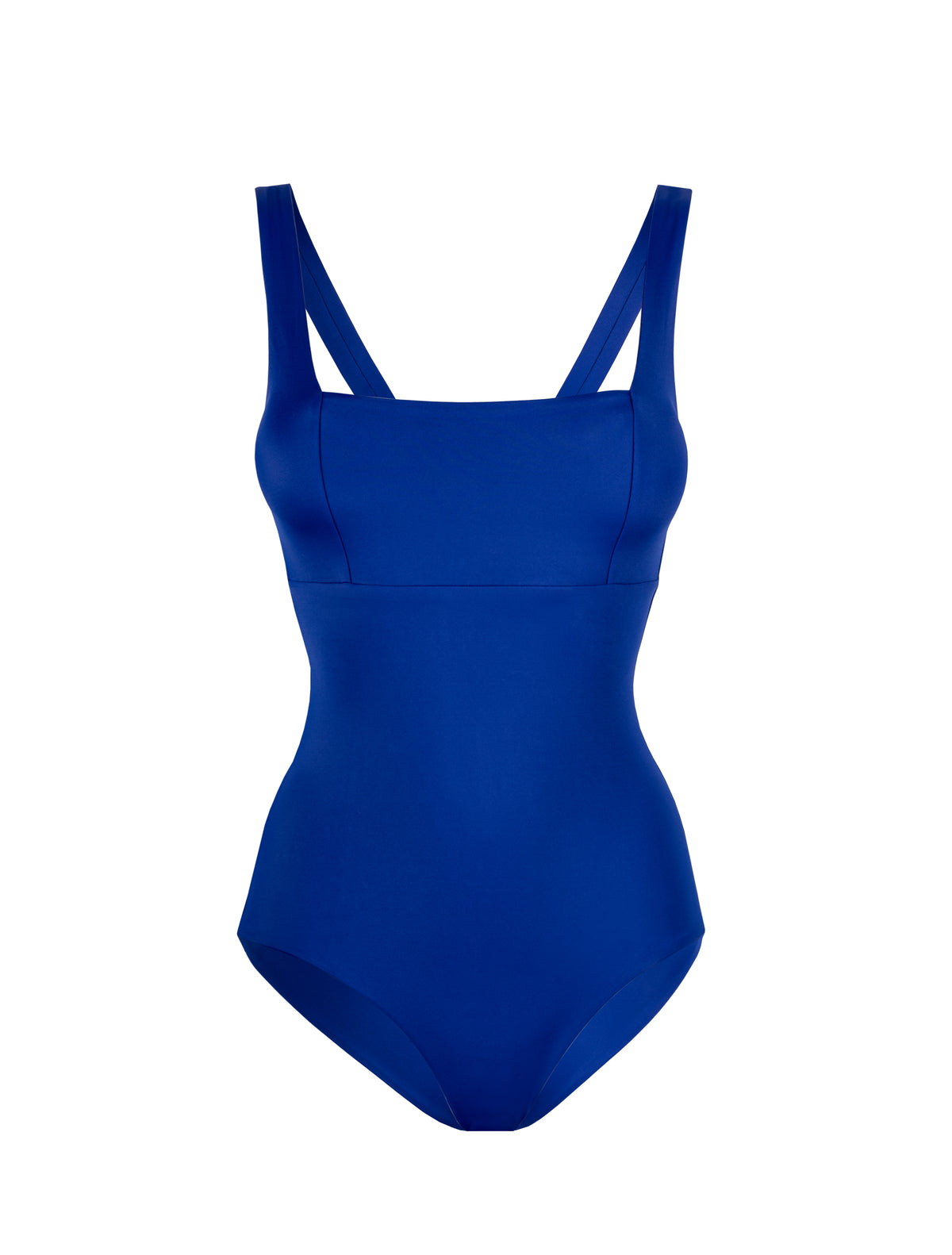 Parthenope  jednodílné tvarující plavky se čtvercovým výstřihem a širokými asymetrickými ramínky v námořnické modři 