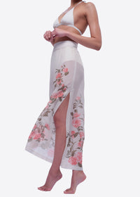Isola Madre Silk-Cotton Maxi Skirt with Artisan-Designed Camellia Blossom Print